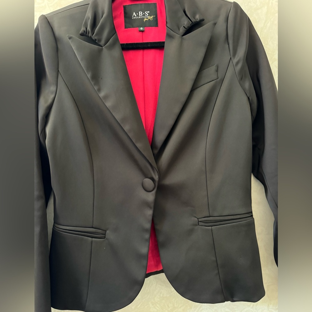 ABS Women's dressy red lined, Black satin Blazer